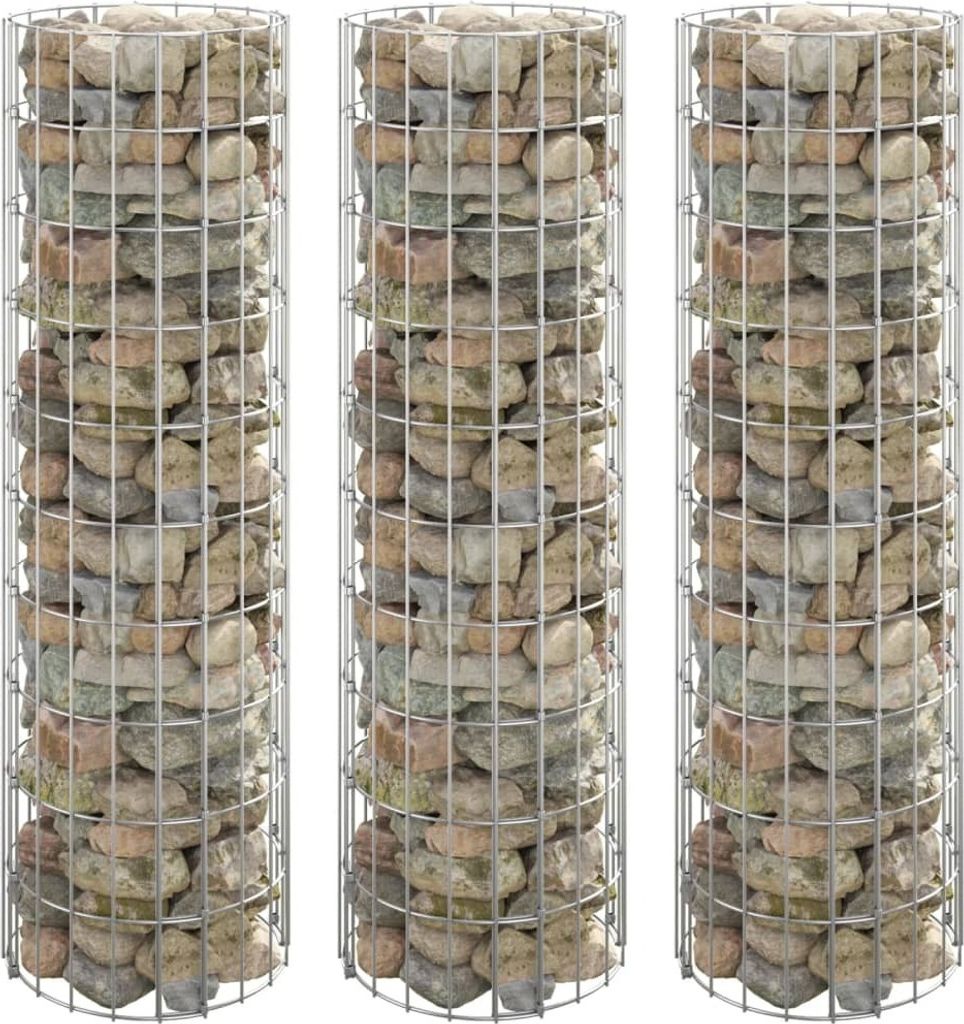 The Living Store Gabionen-Hochbeete 3 Stk. Rund Verzinkter Stahl Ø30x100 cm