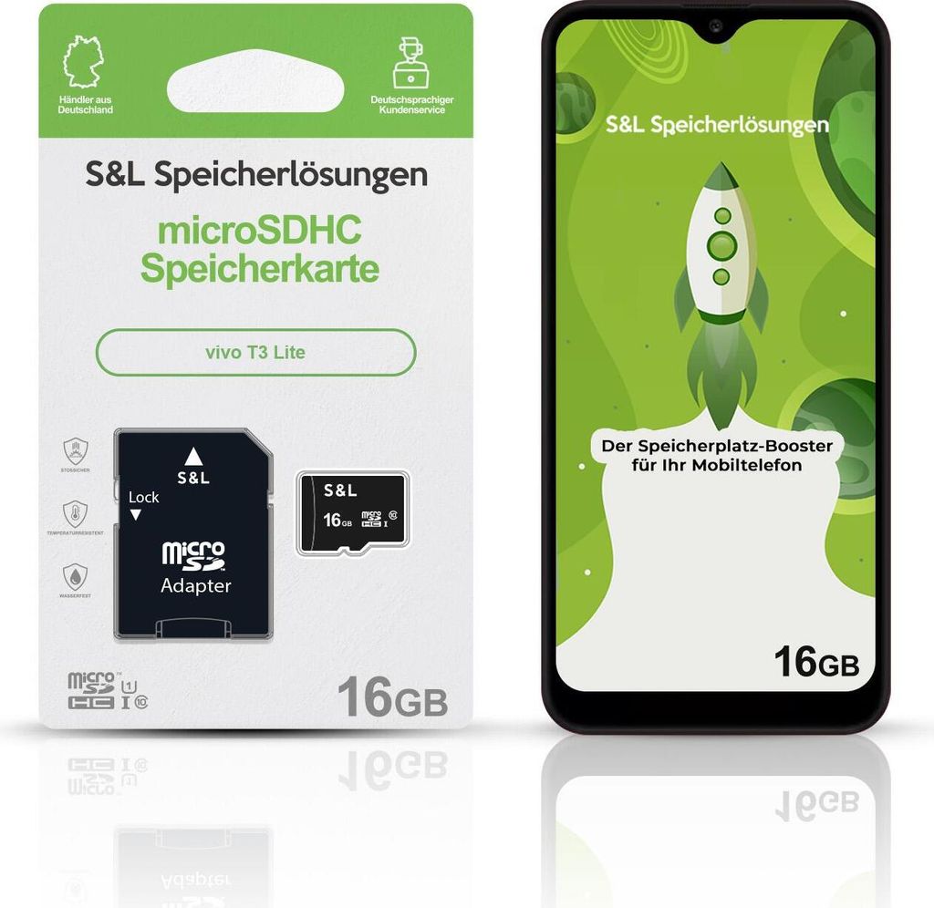 microSD Speicherkarte S&L für vivo T3 Lite - Speicherkapazität: 16 GB