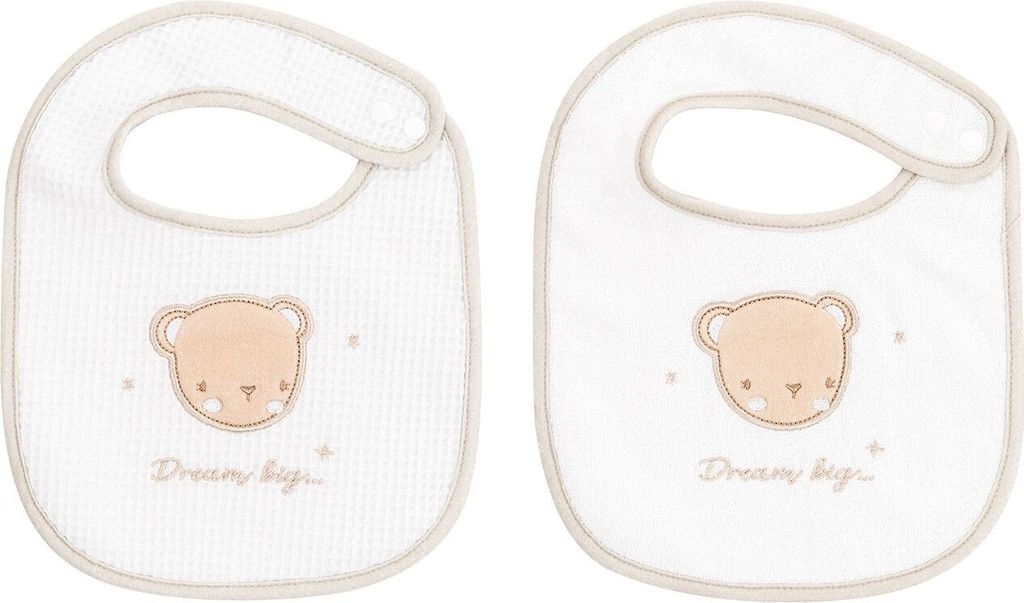 Kikkaboo Babylätzchen 2er Set Dream Frottee Waffelpique, Druckknopf, Baumwolle beige