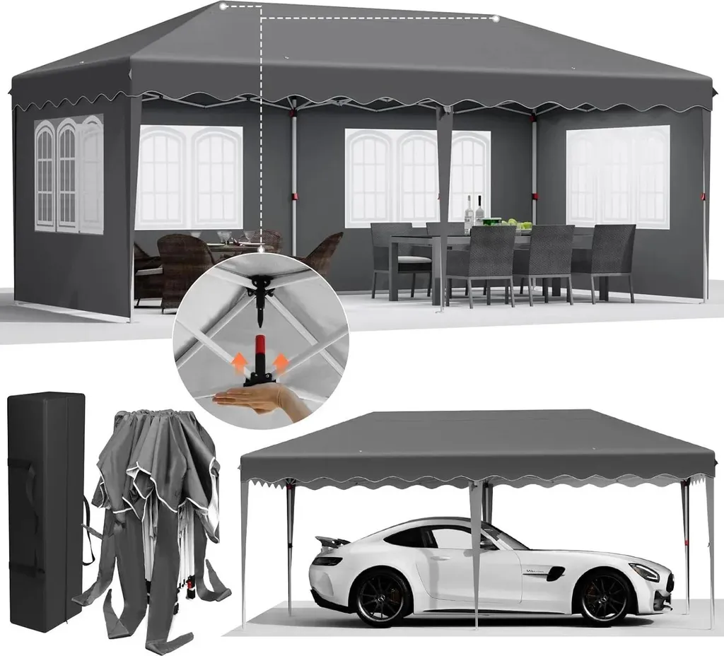 Pavillon de Jardin 3x6m Tente Pliante Pop-up One-Push en Alu Gris Foncé