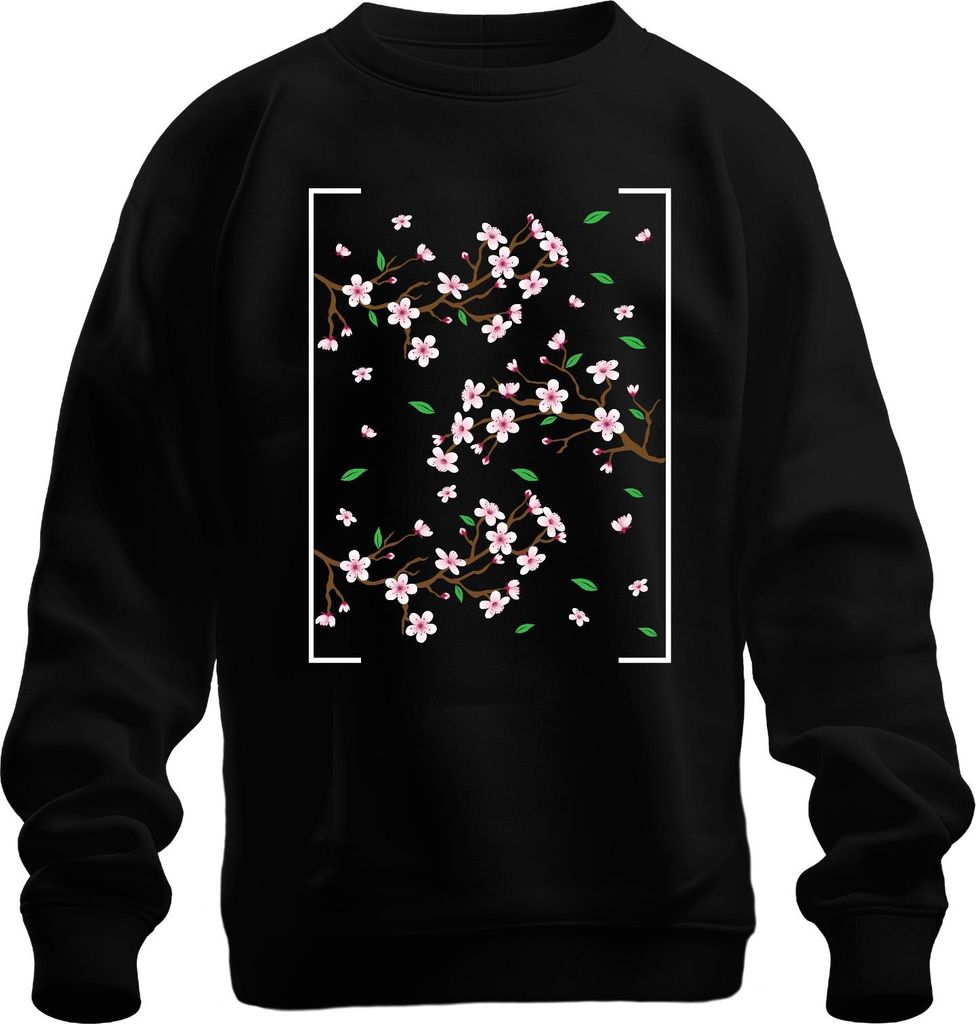 Kirschblüten Sakura Zweige Frühling Japanisch Blütenmuster Stil Uni Sweatshirt Pullover, Schwarz, XXL
