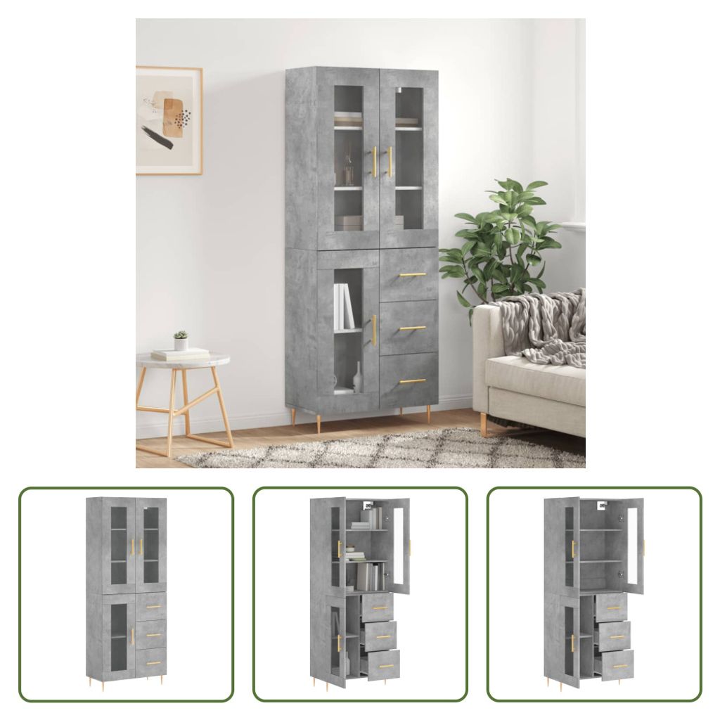 The Living Store Highboard Betongrau 69,5x34x180 cm Holzwerkstoff