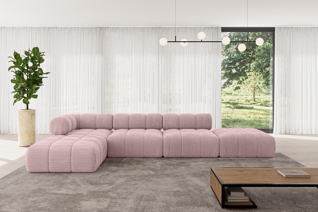 ALTDECOR Modulares Sofa Ecksofa in L-Form - Kerru-L2 - 380x190x70 cm Rosa universal, links/rechts Corner modular Sofa Eckcouch Couch Wohnlandschaft...