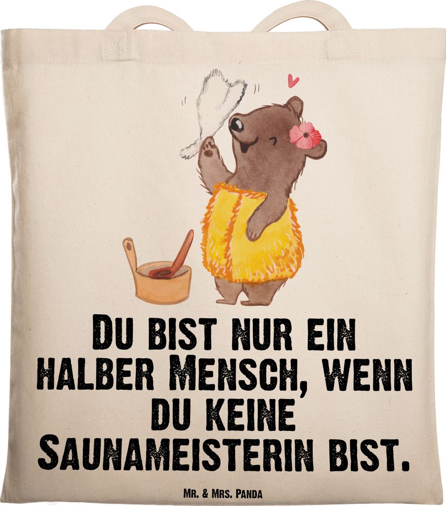 Mr. & Mrs. Panda Schultasche Saunameisterin Herz - Transparent - Geschenk, Tasche, Tote Bag, Uni, einkaufsshopper, Shopping