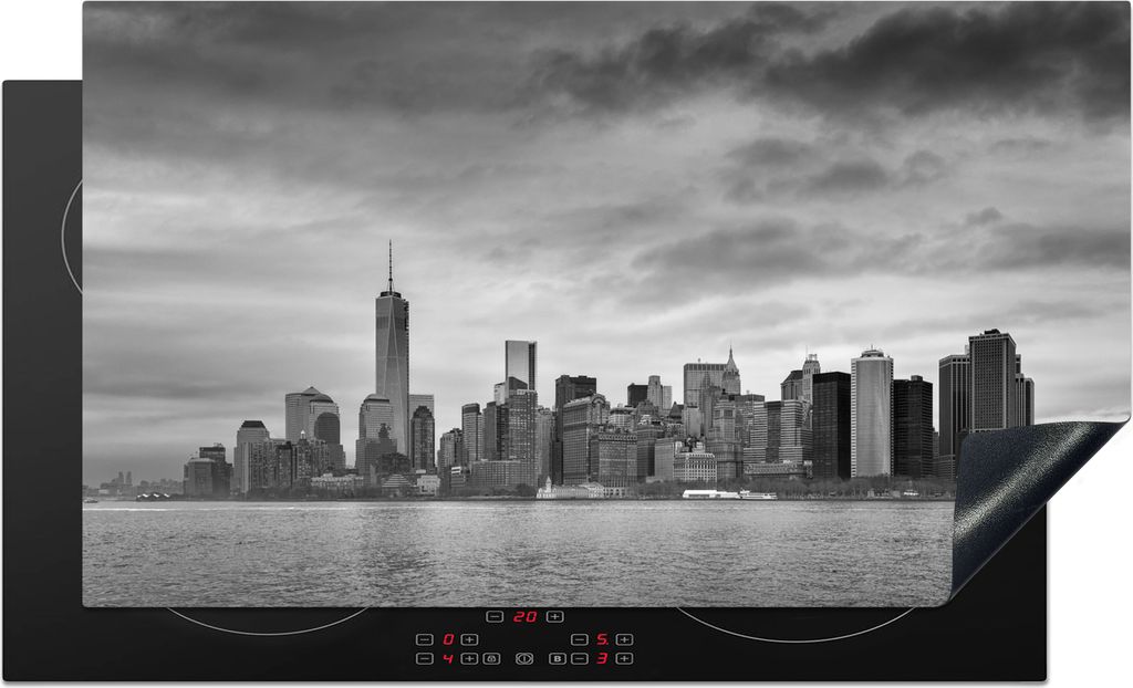 KitchenYeah Herdabdeckplatte Manhattan New York in schwarz und weiß , 89x51cm, Küche Deko, Glaskeramikkochfeld Herdabdeckung, Abdeckplatte fùr...