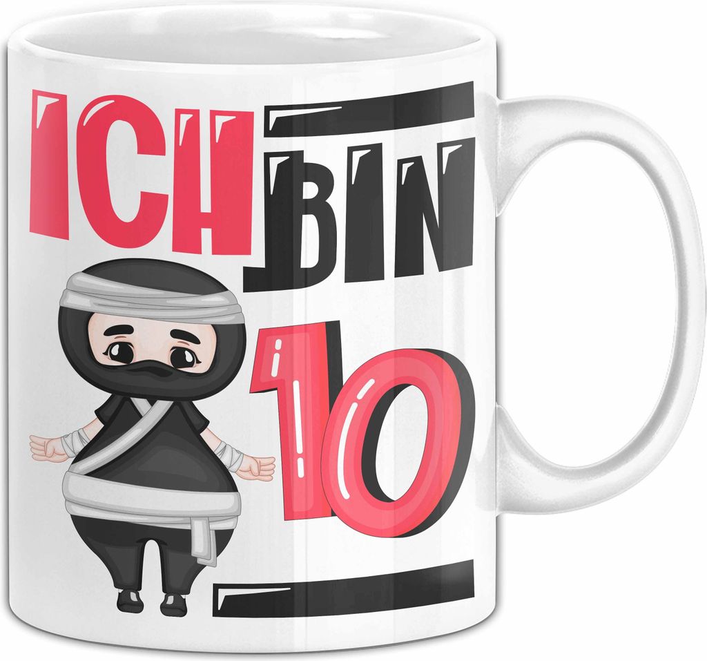10. Geburtstag Geschenk Tasse BecherJungs Mädchen Geburtstagsgeschenk Ninja Ich Bin 10 (Weiß)