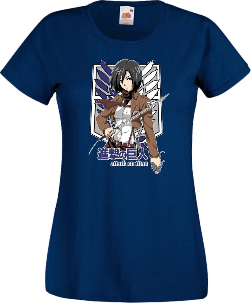 Damen T-Shirt Anime Manga Attack Anime On Titan Mikasa Ackerman 01 Ackerman Mikasa, Lady 2XL / Dunkelblau