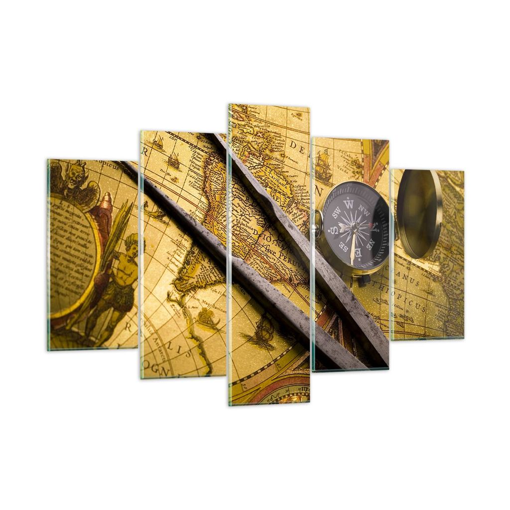 Bilder auf glas - Kompass Abenteuer Reisen - 150x100cm - Glasbilder - Wandbilder - Kunstdruck - zum Aufhängen bereit - Wanddekoration aus Glas - G...