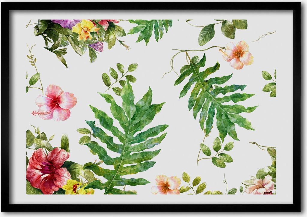 Bild - Bilderrahmen - 100 cm x 70 cm - MDF - Rahmen - Foto - Wandkunst Blumenmuster