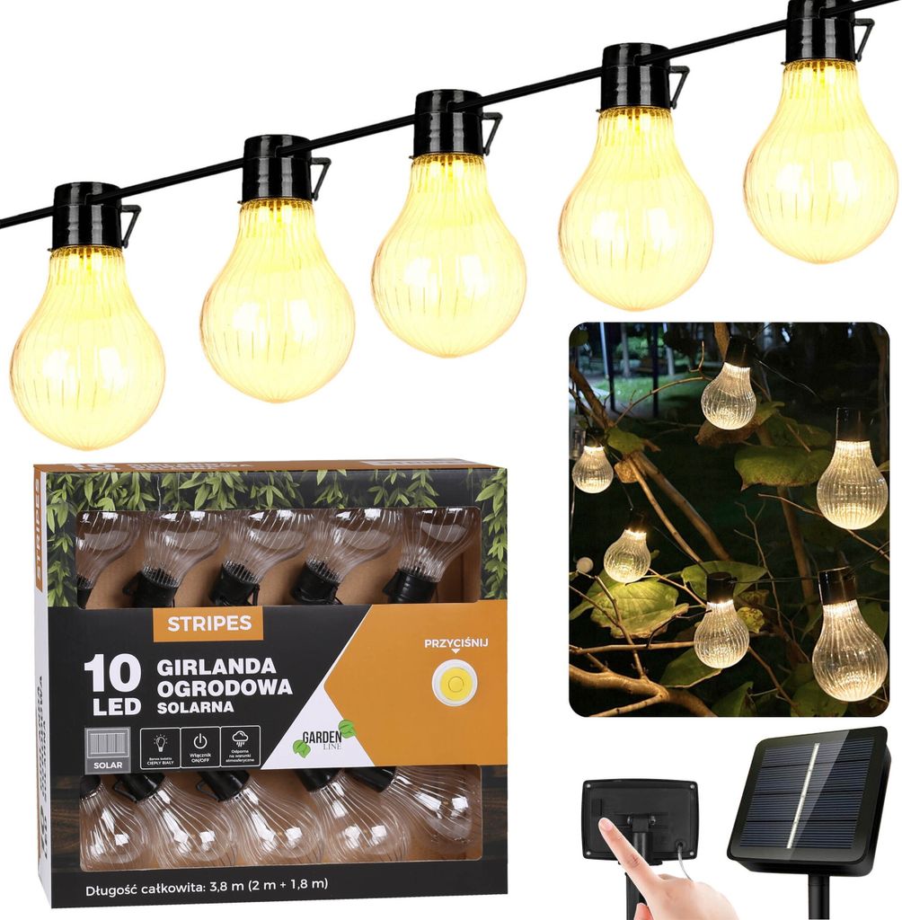 Solar-Gartengirlande 10 LED, Lichterkette 3,8m