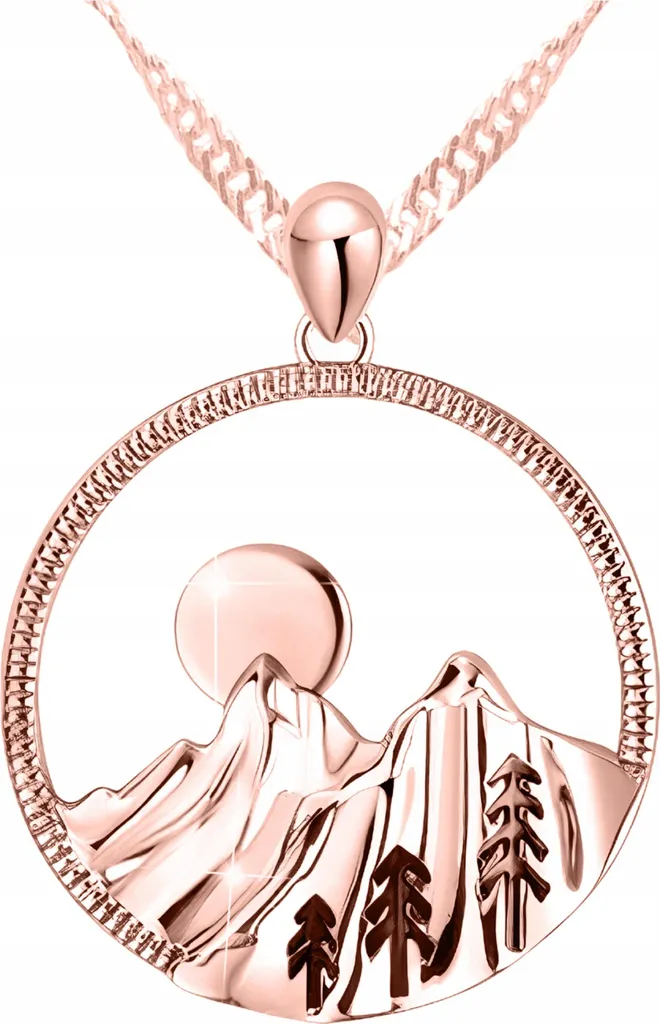 Collana con motivo di montagna, placcata oro, rotonda, Monti Tatra, Zakopane, sole, REBRO 925