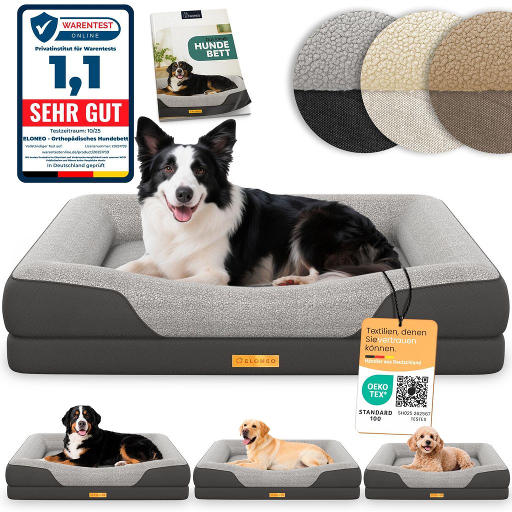 ELONEO Orthopädisches Hundebett, Größe M - Grau Produktbild 