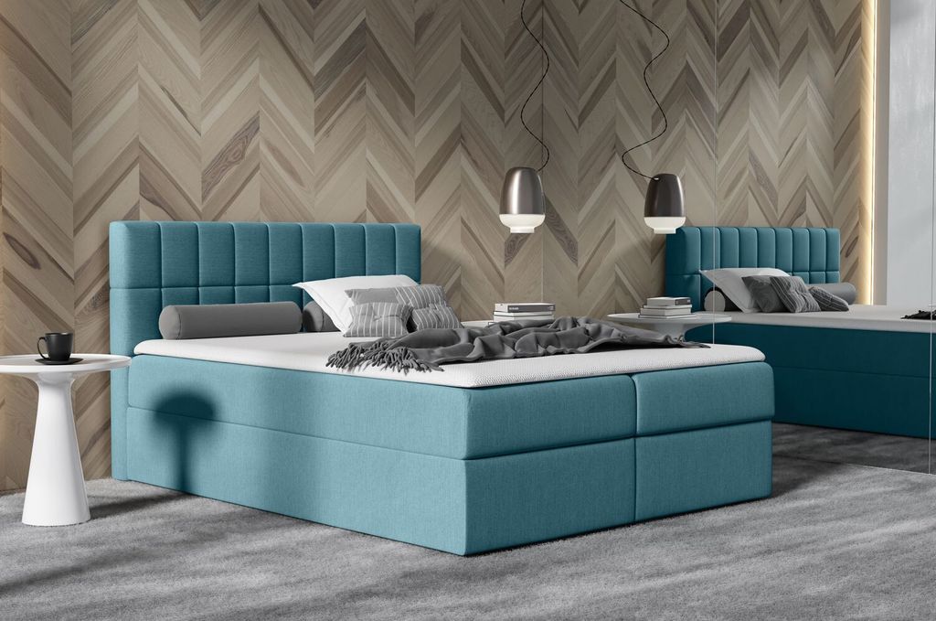 Polsterdoppelbett 140x200 KATE – blau + GRATIS-Topper