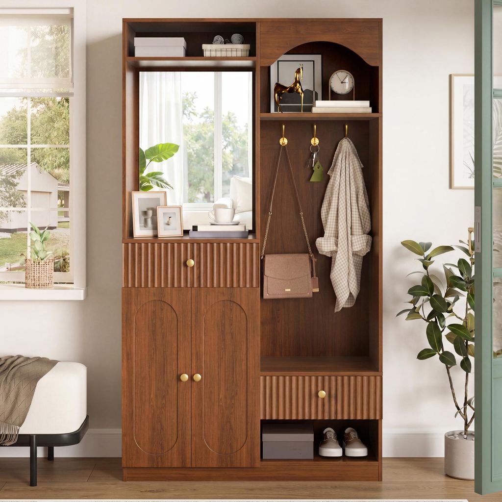 Armoire compacte Merax avec miroir et banc, ensemble de Image du produit 