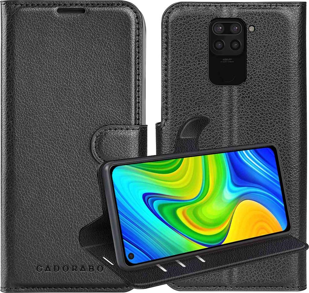 Cadorabo Hülle für Xiaomi RedMi NOTE 9 in PHANTOM SCHWARZ Schutzhülle mit Magnetverschluss, Standfunktion und Kartenfach Flip Case Cover Etui Ha...