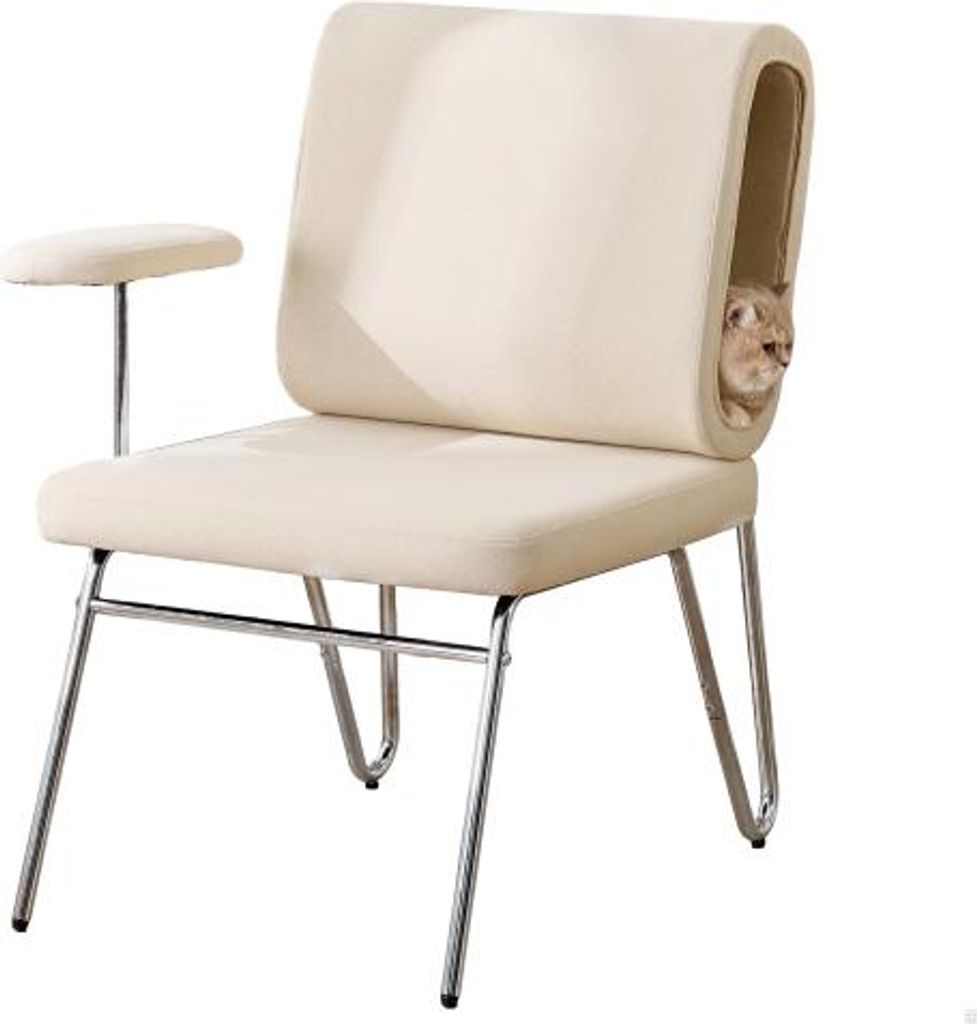 Buerostuhl Mit Integriertem 77x70x89 cm Katzenbett Haustierfreundlicher Stuhl Beige Kratzfestes Material Breite Austauschbare Armlehnen