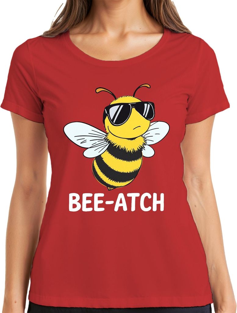 BEE-ATCH Lustige Biene Sonnenbrille Frech Honigbiene Geschenk Damen T-Shirt, Rot, S