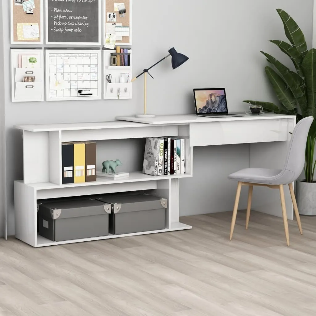 Bureau d'angle blanc brillant 200x50x76 cm The Living Store en bois