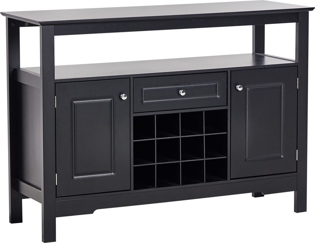 BELIANI Sideboard mit Weinregal Schwarz mit Türen Elegant Vitrine Weinschrank Aufbewahrung Stauraum Wohnzimmer Küche Flur
