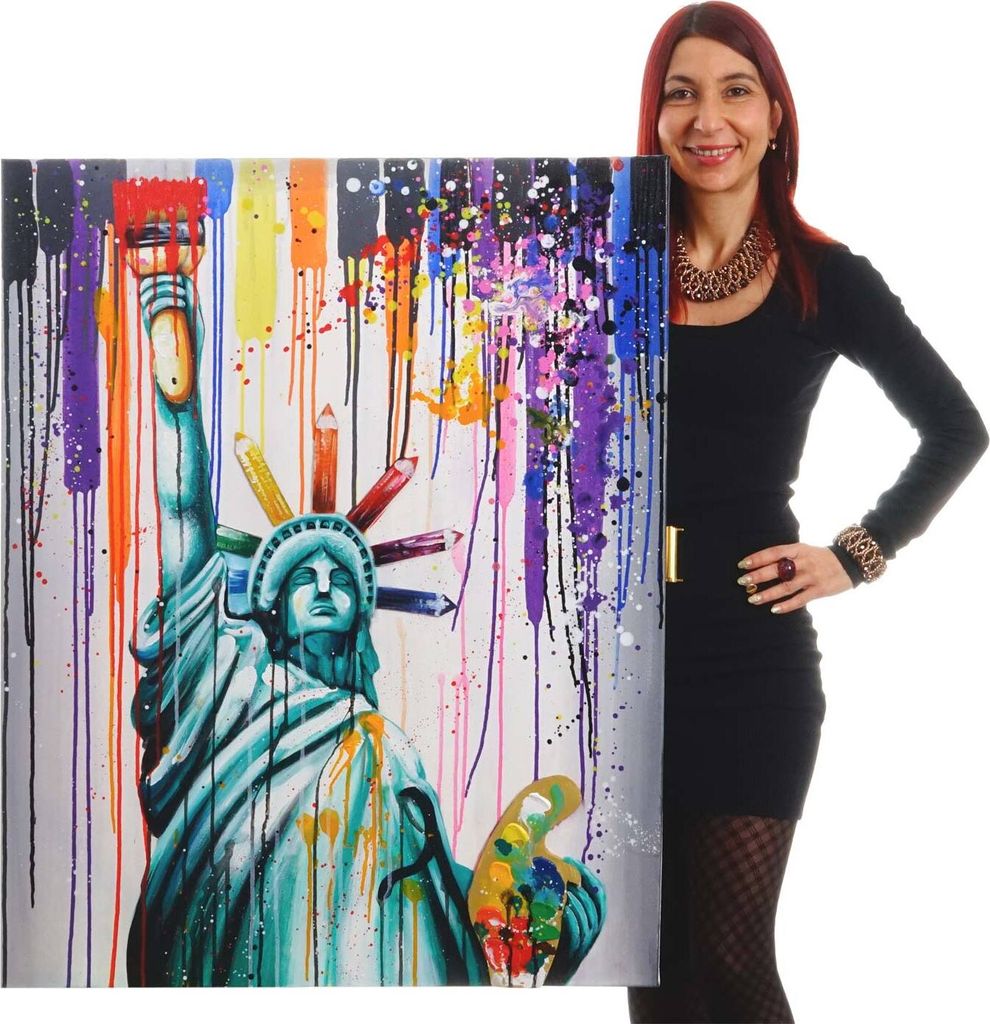 Ölgemälde Freiheitsstatue, 100% handgemaltes Wandbild 3D-Bild Gemälde XL, 100x80cm