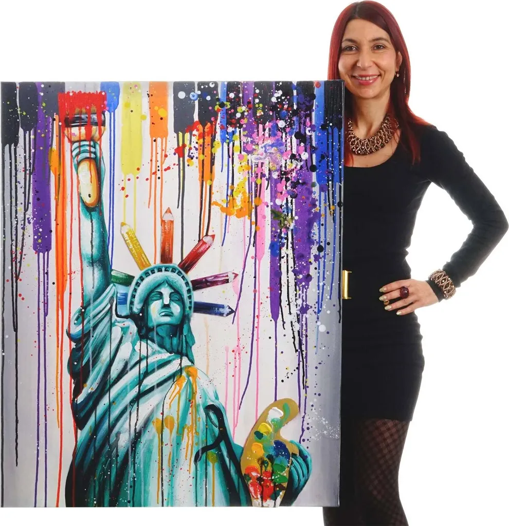 Pittura ad olio Statua della Libertà, 100% dipinto a mano murale 3D Painting XL, 100x80cm