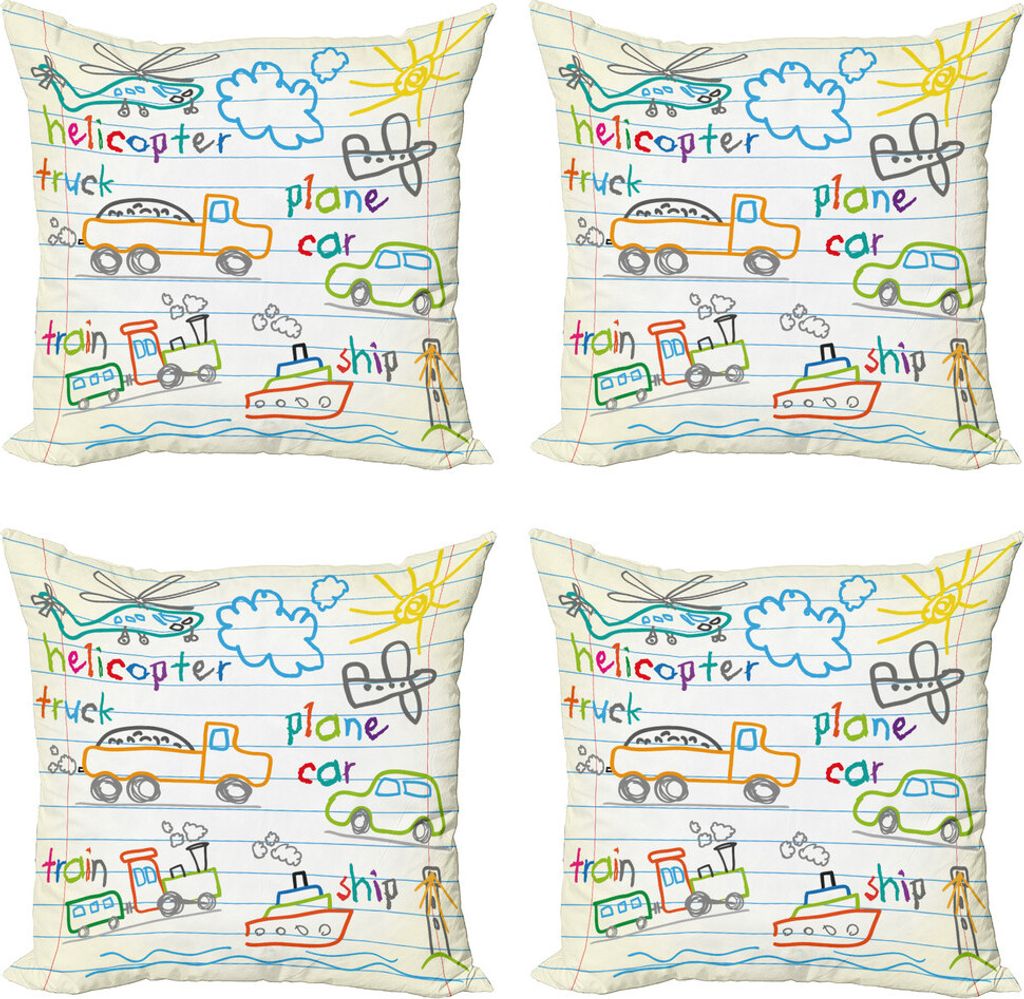 ABAKUHAUS Lehrreich Kissenbezug Set (4 Stück), Kinder Zeichnung, Moderner Doppelseitiger Digitaldruck, 50 cm x 50 cm, Mehrfarbig