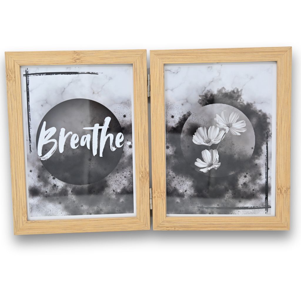 Doppel Bilderrahmen 13x18 cm aus Holz – Klappbarer Fotorahmen mit Plexiglas – Für 2 Fotos & Urkunden – Hängend oder stehend – Mit Motivbild
