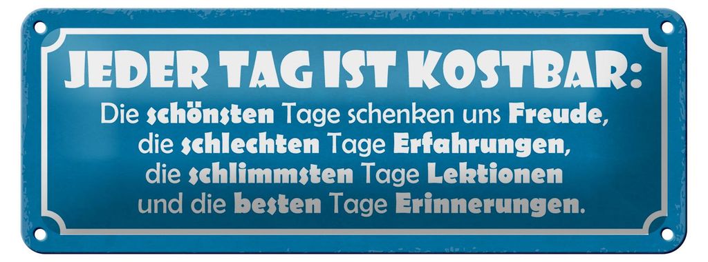 Blechschild Spruch 27x10cm jeder Tag ist kostbar Freude Dekoration