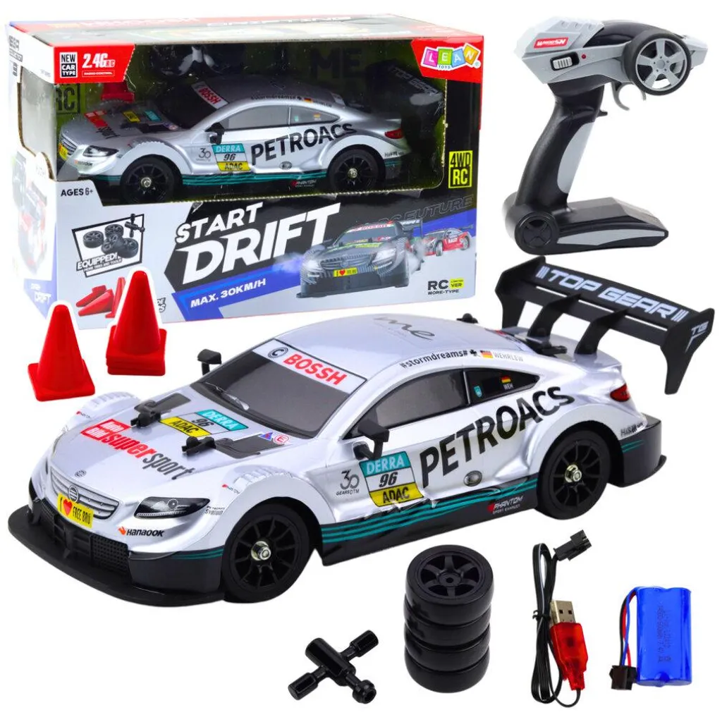 Voiture de Course Télécommandée Drift 30km/h Argentée pour Circuit Indoor