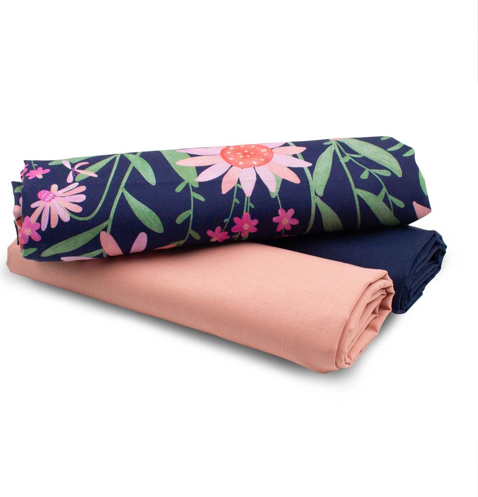 Wiesenblumen Set 53 Baumwollstoff 1x Druck + 2x Uni je 0,5m Stoffpaket Nähen DIY Projekt