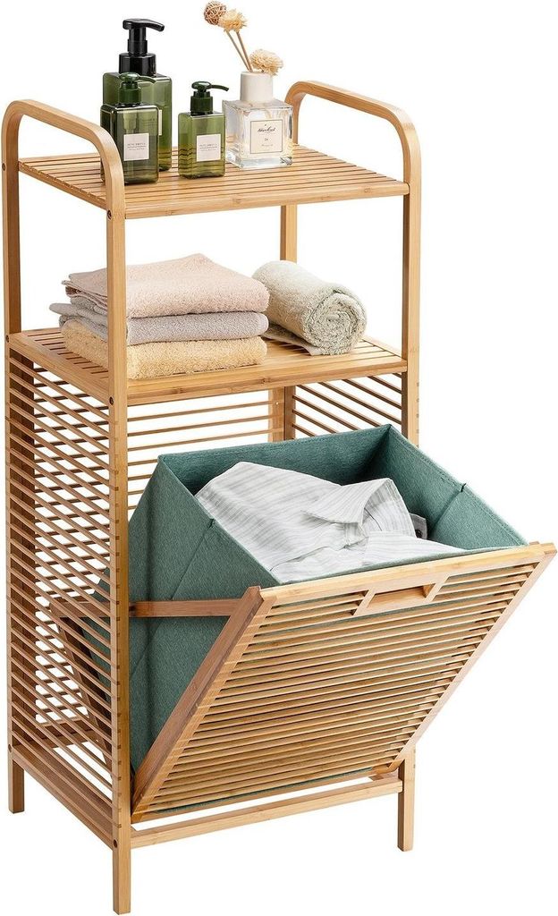 Ausklappbarer Wäschekorb Ausklappbarer Wäschekorb Badregal 40,5 x 33 x 95,5 cm Natur