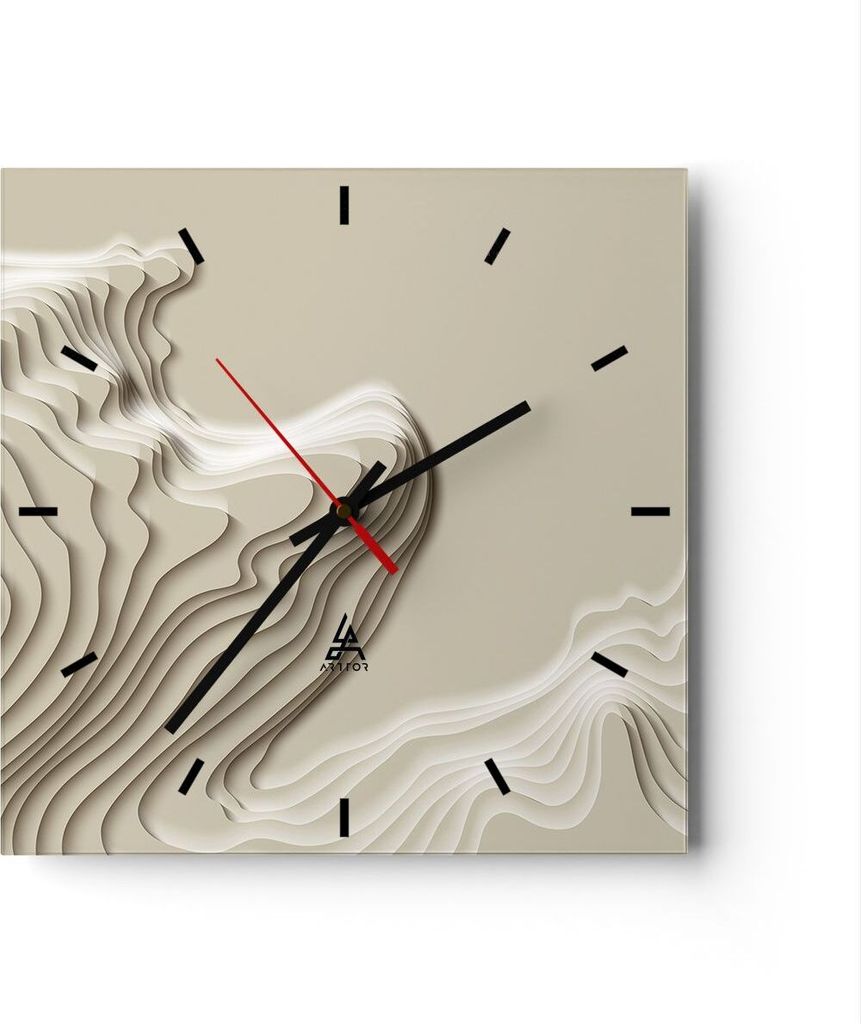 Wanduhr - Quadrat - Glasuhr - Dreidimensional cremig strukturell - 30x30cm - Schleichendes Uhrwerk - Lautlos - zum Aufhängen bereit - Dekoration M...