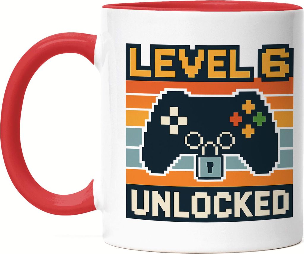 Level 6 Unlocked Tasse Rot Gamer Geschenkidee Kindergeburtstag Junge Mädchen Videospiel 6 Jahre
