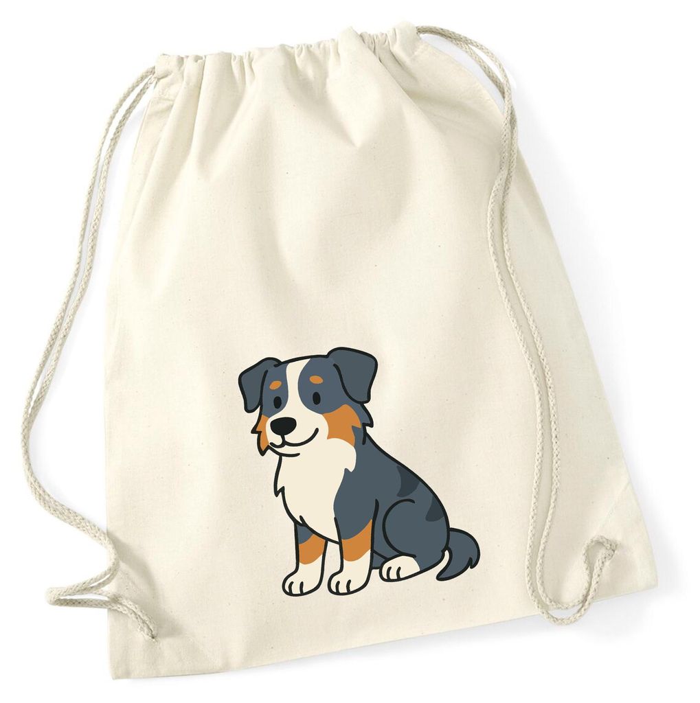 Huuraa Turnbeutel Australian Shepherd Aussie Comic 12 Liter Natural Baumwolle Rucksack Geschenkidee