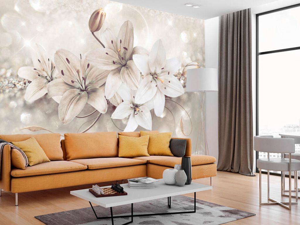 Vlies Fototapete Blumen Lilien 400x280 cm Tapeten Wandtapete XXL Diamant Ornament b-A-0285-a-b