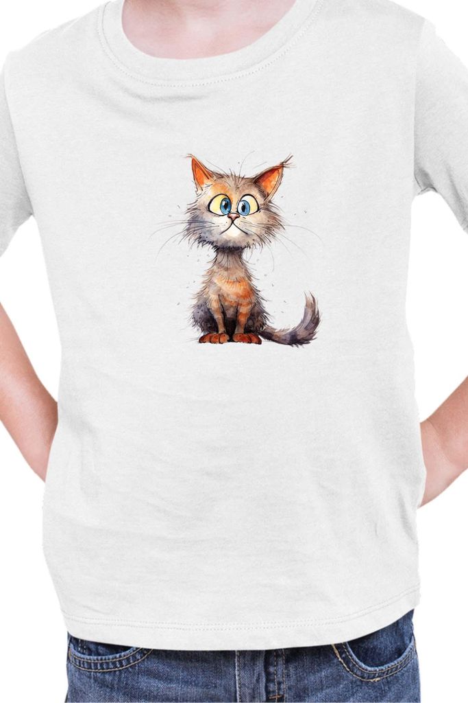 Kinder T-Shirt Funny Cats Breeds Munchkin Cat 025, 12-13 Jahr - 152 / Weiß