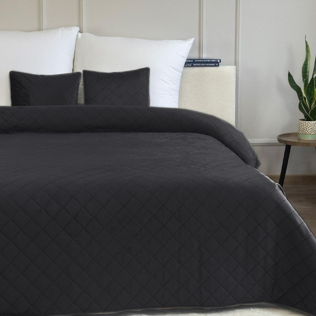 Tagesdecke Steppdecke Bettüberwurf Zweiseitige Samt Velvet Amarante Schwarz 010 220x240+2x40x40