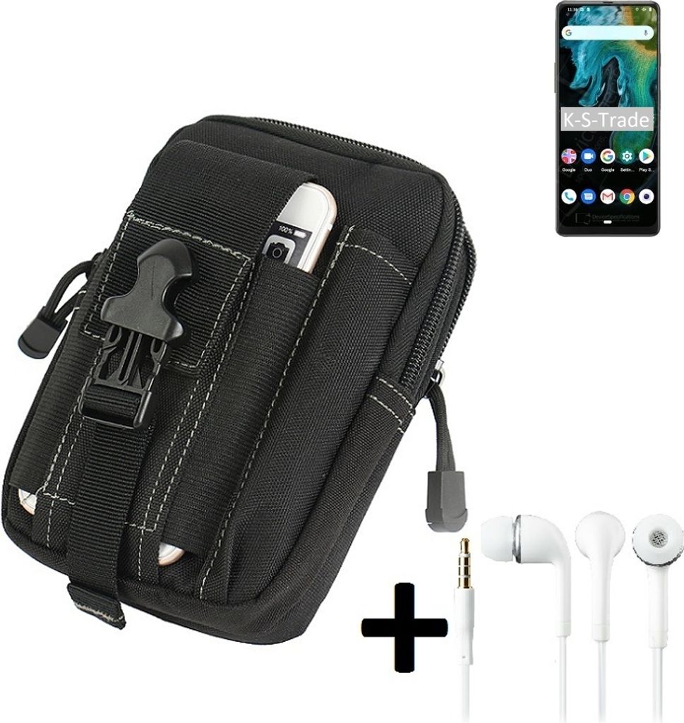 K-S-Trade Gürteltache + Kopfhörer kompatibel mit Cubot Max 3 Gürtel Tasche Holster Schutz Hülle Handy Hülle schwarz inkl. Extrafächer