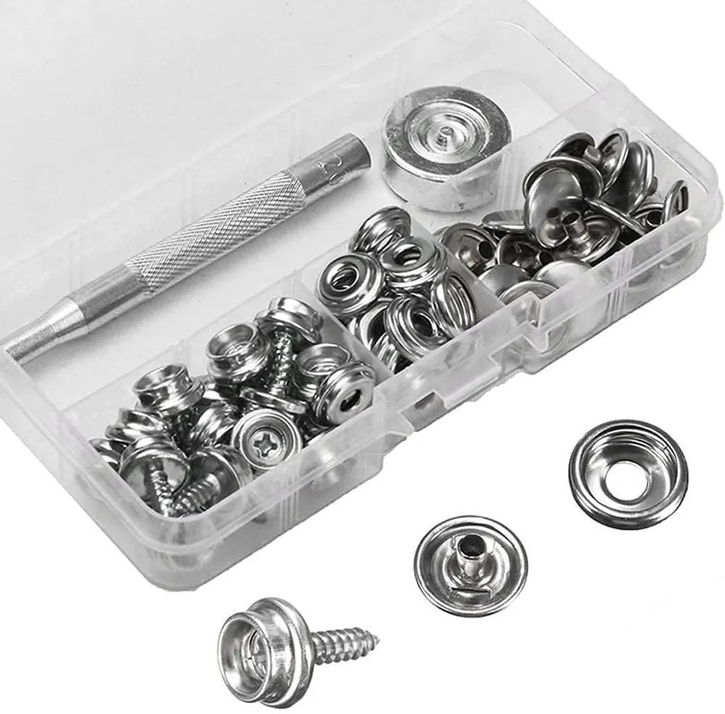 Kit Boutons-Pression Toile et Vis de Fixation en Inox pour Bateau