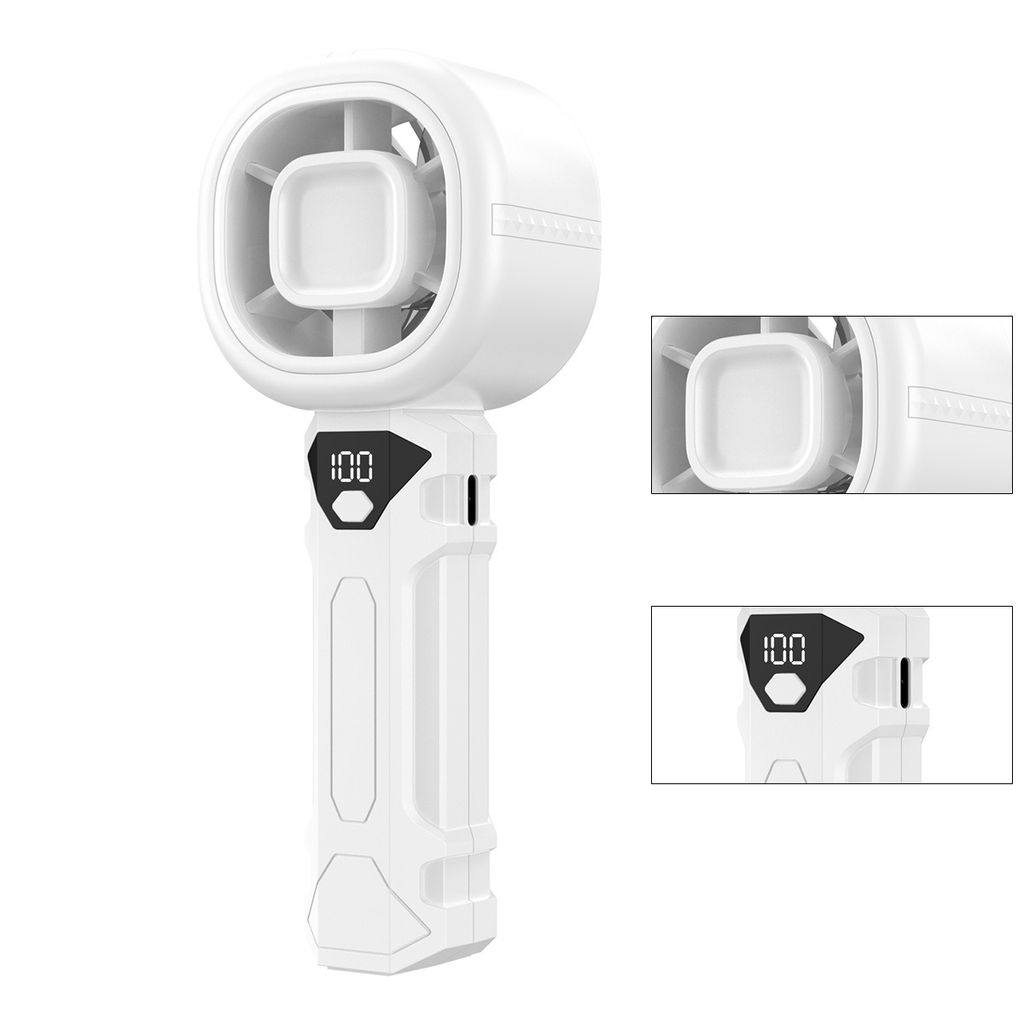 Tragbarer Handventilator, Mini-Ventilator mit digitaler Anzeige, 3 Windstufen, 3000mAh Akku, USB aufladbar für Make-up, Büro, Reisen – Weiß