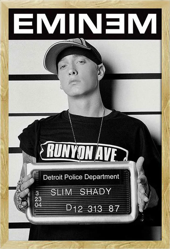Affiche Eminem Mugshot sous cadre Shinsuke MDF hêtre et vitre acrylique