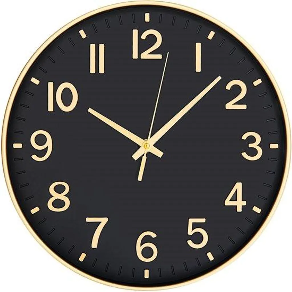 Horloge murale noire 25 cm avec chiffres arabes pour bureau et salon