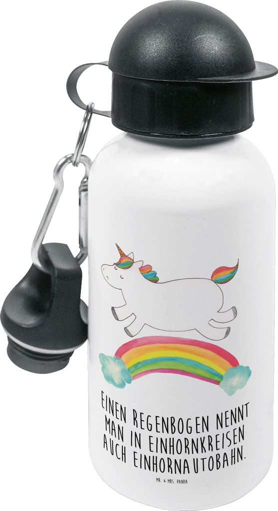 Mr. & Mrs. Panda outdoor trinkflasche Einhorn Regenbogen - Weiß - Geschenk, Kinderflasche, Erwachsenwerden, Wasserflasche, Kinder, Einhornautobahn...