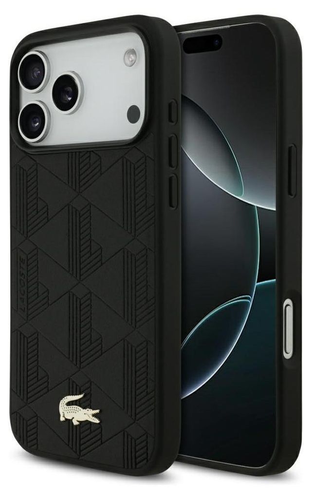 Custodia iPhone 17 Pro Max Lacoste in Pelle finta nera con Immagine del prodotto 