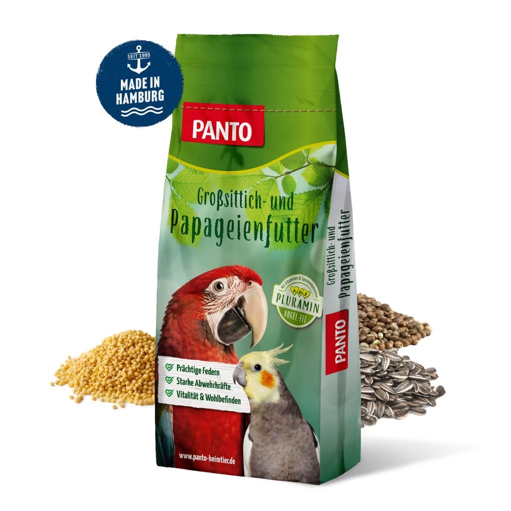 PANTO Großsittich- & Papageienfutter Pluramin – 4 x 2,5 kg Vogelfutter Saatenmischung