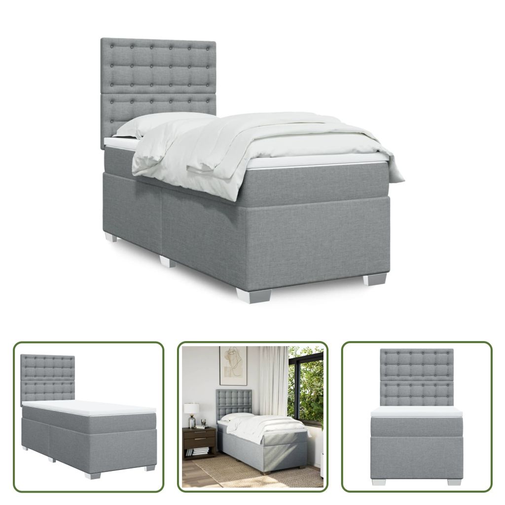 The Living Store Boxspringbett mit Matratze Hellgrau 90x190 cm Stoff