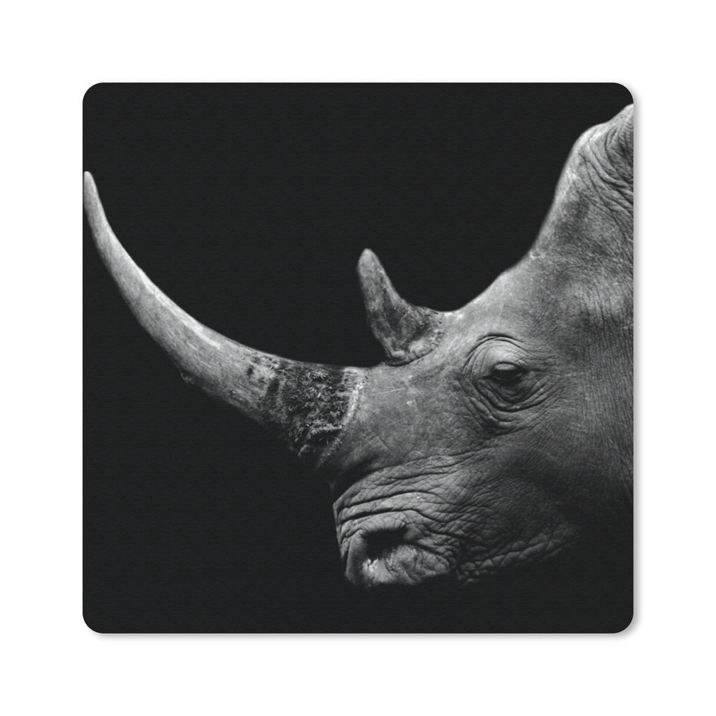 MuchoWow Mauspad Mousepad Nashorn - Tiere - Schwarz - Weiß - Porträt 20x20 cm - Mousepads - Maus Mat - Pad - Mausunterlage - Desk Mat - Bureaua...