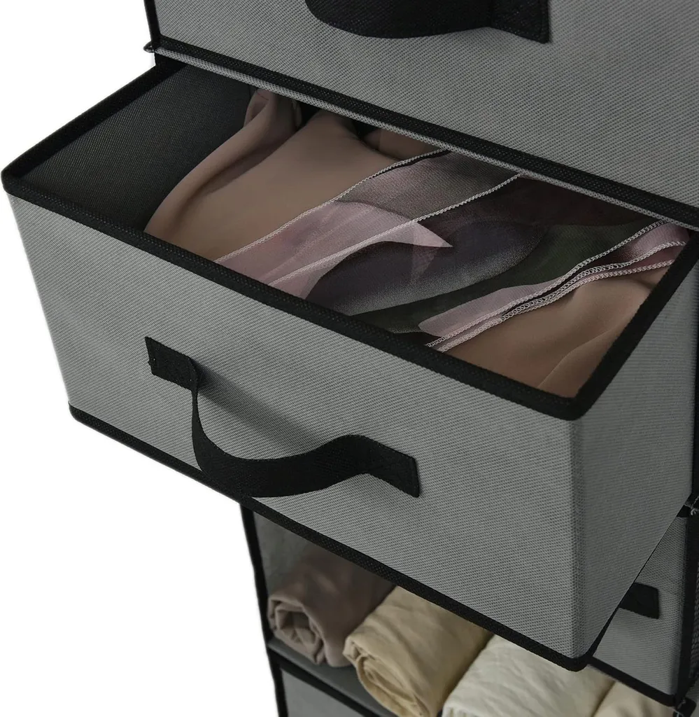 Rangement penderie suspendu gris 6 cases pour vêtements et pulls - 3