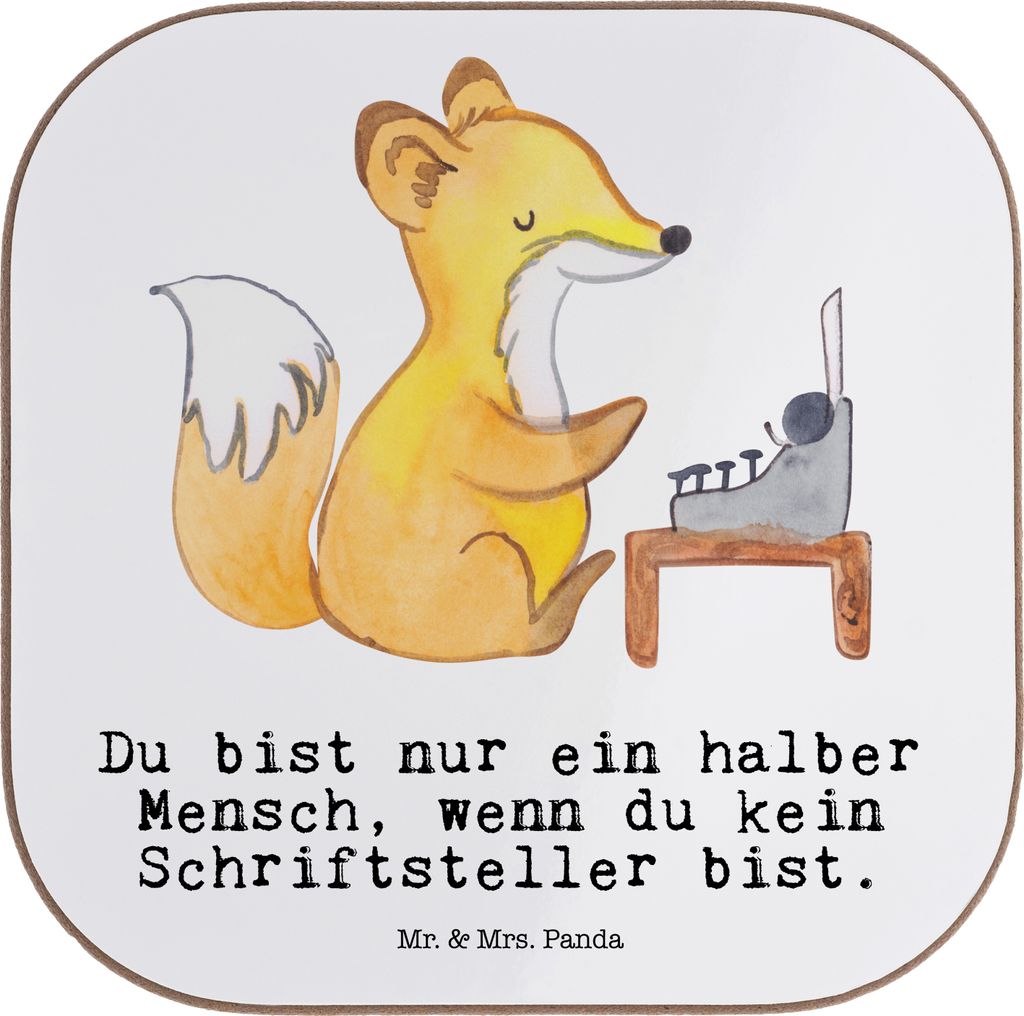 Mr. & Mrs. Panda Tassenuntersetzer Schriftsteller Herz - Weiß - Geschenk, Autor, Design Untersetzer, für Gläser, Coaster, Buchhandlung, Buchlade...