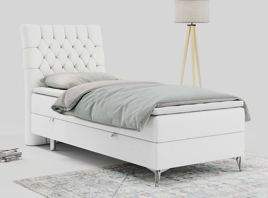 Boxspringbett, Gästebett, Kinderbett mit Bettkästen - MILEN - 90x200cm - links - Weiß - H3